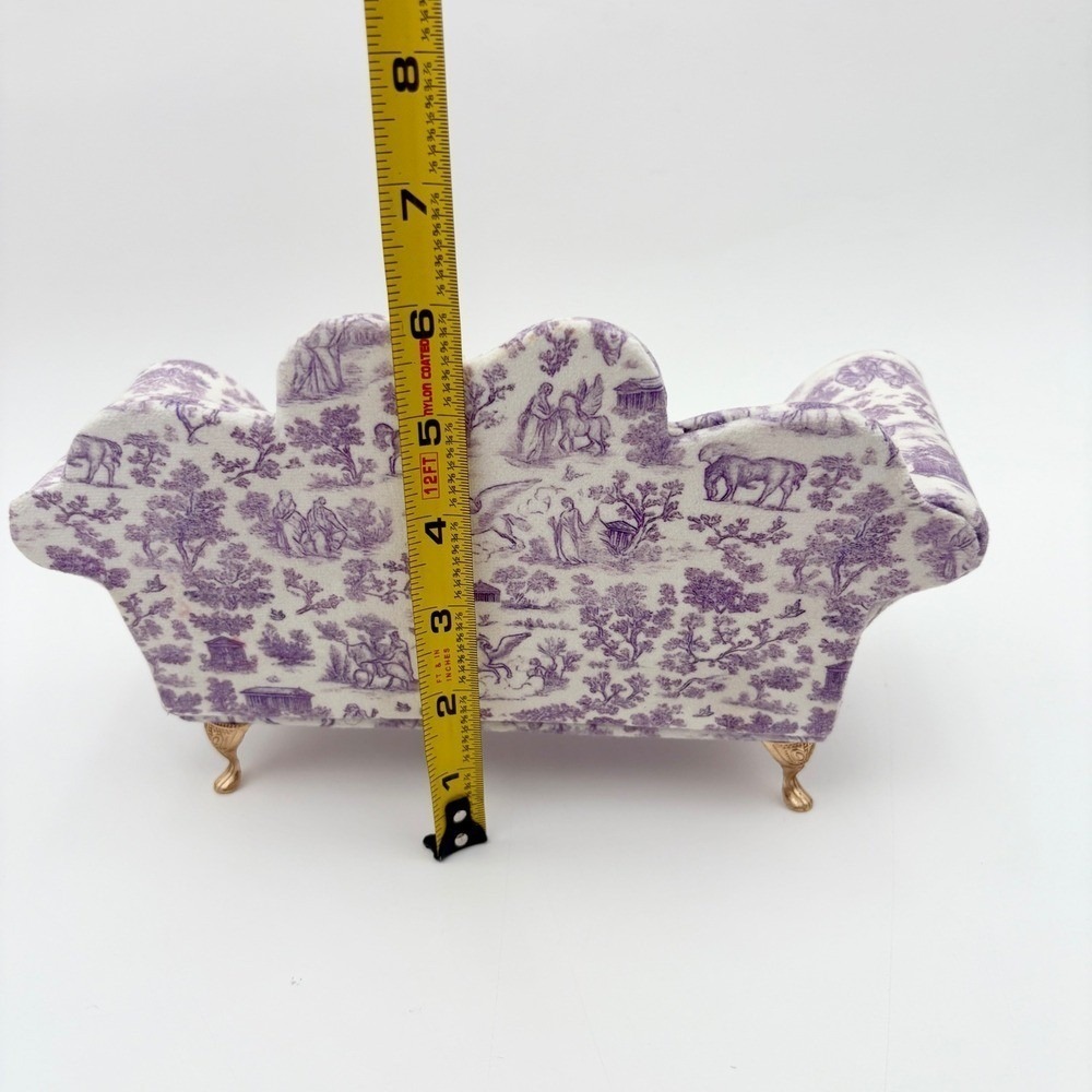 Heart Shaped Jewelry Box Storage Organizer Purple Toile Sofa Couch - Picture 5 of 7